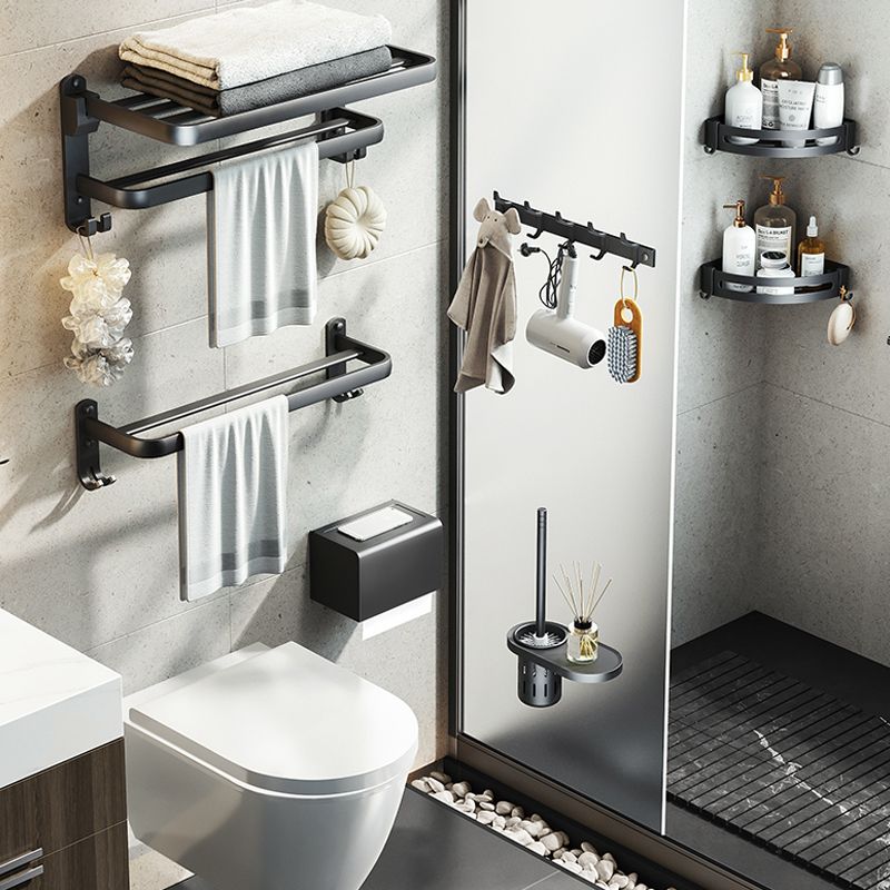Skorter | Contemporary bathroom accessory set with black finish and bath shelf/towel bar