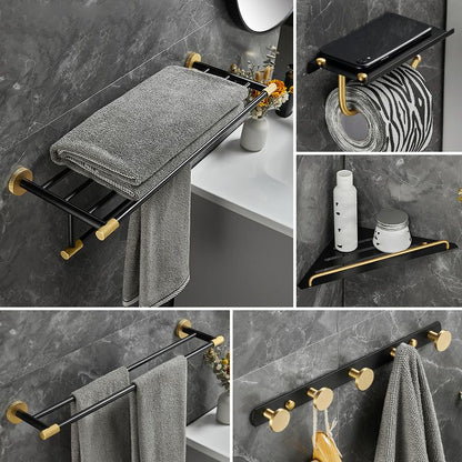 Skorter | 5-piece modern bathroom accessory set made of black brass bathroom hardware