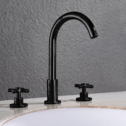 Skorter | Goose Neck Bathroom Sink Faucet 2 Handles Hot and Cold Water Sink Faucet with Drain