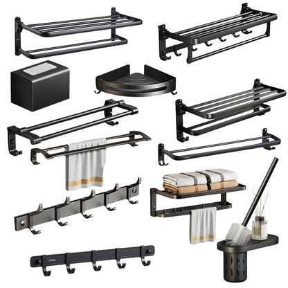 Skorter | Contemporary bathroom accessory set with black finish and bath shelf/towel bar