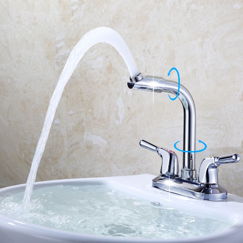 Skorter | 2-Handle Brushed Nickel Wide Spout Faucet 2-Hole Centered Bathroom Sink Faucet with Brass