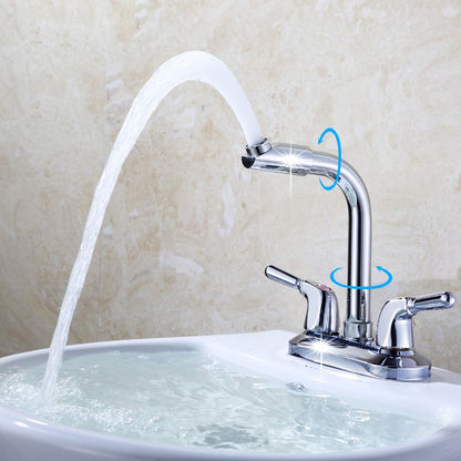 Skorter | 2-Handle Brushed Nickel Wide Spout Faucet 2-Hole Centered Bathroom Sink Faucet with Brass