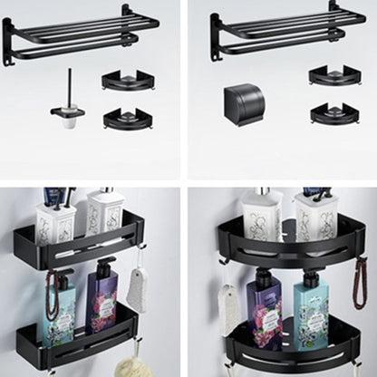 Skorter | Contemporary 8-piece Bathroom Accessory Set Matte Black Bathroom Shelf/Paper Holder/Towel Hook