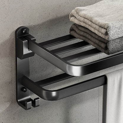 Skorter | Contemporary bathroom accessory set with black surface and bath shelf/towel bar