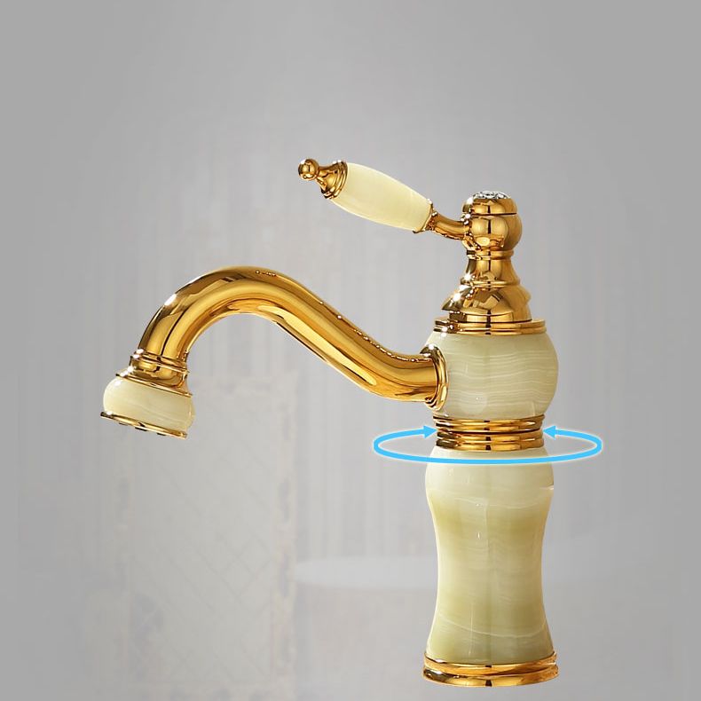 Skorter | Deck Mounted Copper Tub Faucet Low Arc Roman Tub Faucet Set with Jade