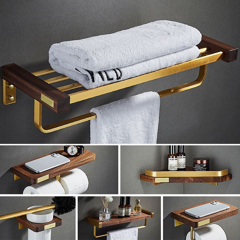 Skorter | 6-piece walnut bathroom accessory set metal gold bath hardware set