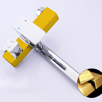 Skorter | Chrome polished bathroom faucet wall-mounted with swivel spout and hand shower