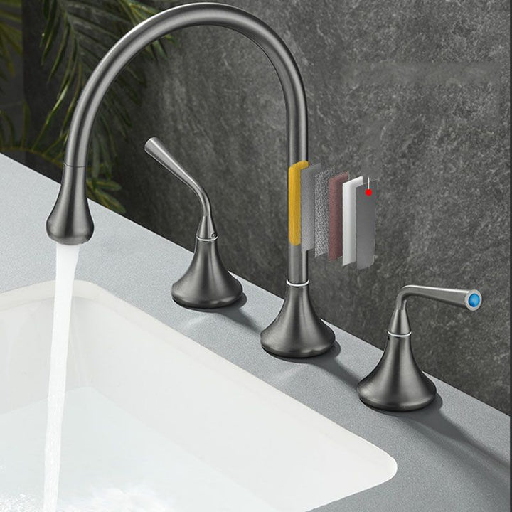Skorter | Double Handle Tub Filler Deck Mounted High Arc Brass Modern Roman Tub Filler