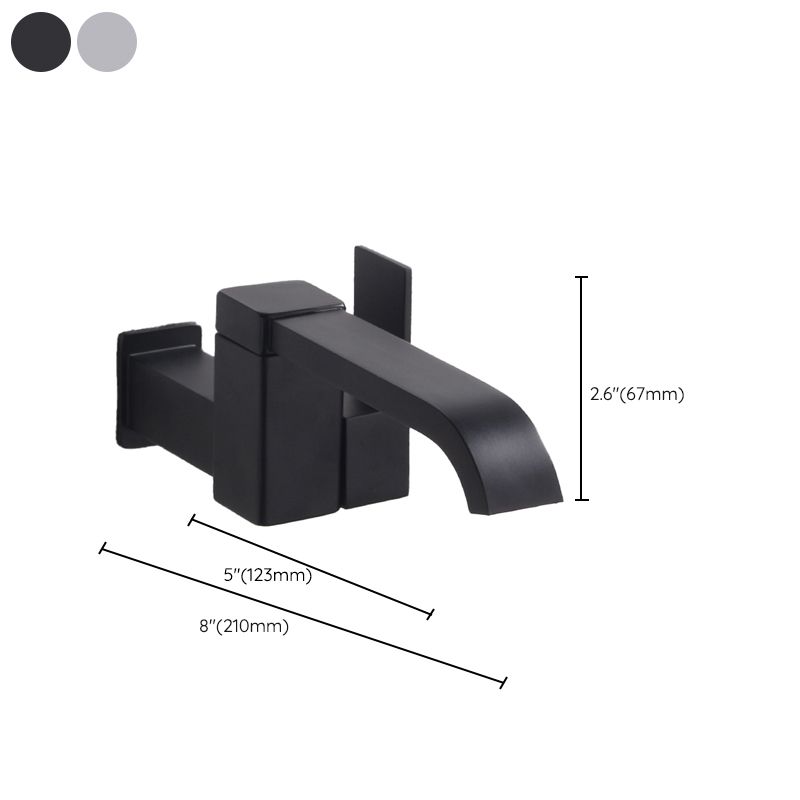 Skorter | Contemporary Wall Mounted Bathroom Faucet Lever Handles Low Arc Swivel Brass Tap