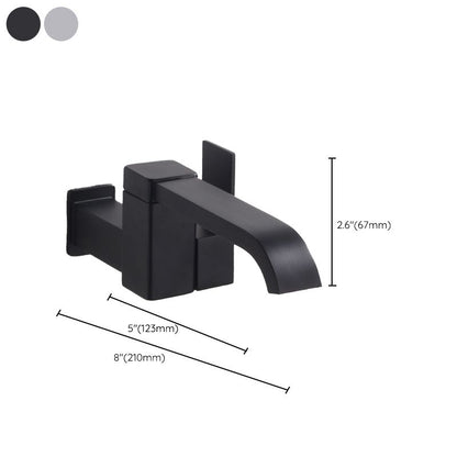 Skorter | Contemporary Wall Mounted Bathroom Faucet Lever Handles Low Arc Swivel Brass Tap