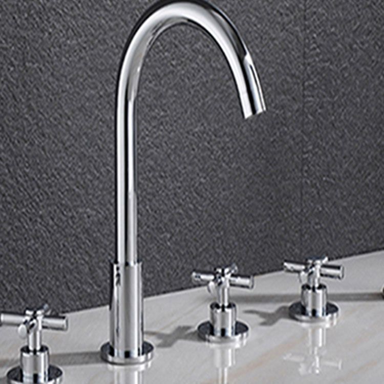 Skorter | Contemporary Bathroom Faucet Deck Mount Copper Low Arc Swivel Roman Bathtub Faucet Set