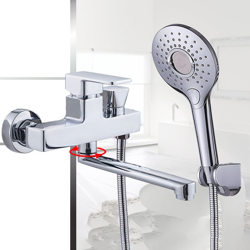 Skorter | Chrome polished bathroom faucet wall-mounted with swivel spout and hand shower