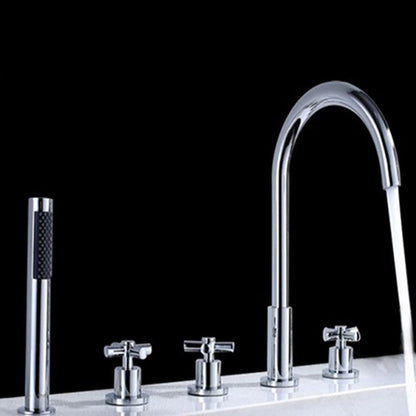 Skorter | Contemporary Bathroom Faucet Deck Mount Copper Low Arc Swivel Roman Bathtub Faucet Set