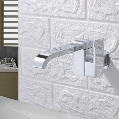 Skorter | Contemporary Wall Mounted Bathroom Faucet Lever Handles Low Arc Swivel Brass Tap