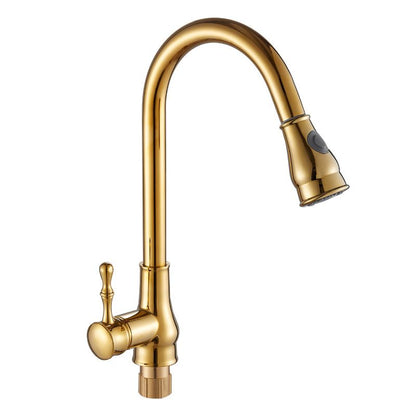 Skorter | Brushed Gold Kitchen Faucet High Arc Swivel Spout with Pull-Down Spray Head