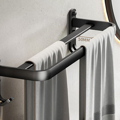 Skorter | Contemporary bathroom accessory set with black surface and bath shelf/towel bar