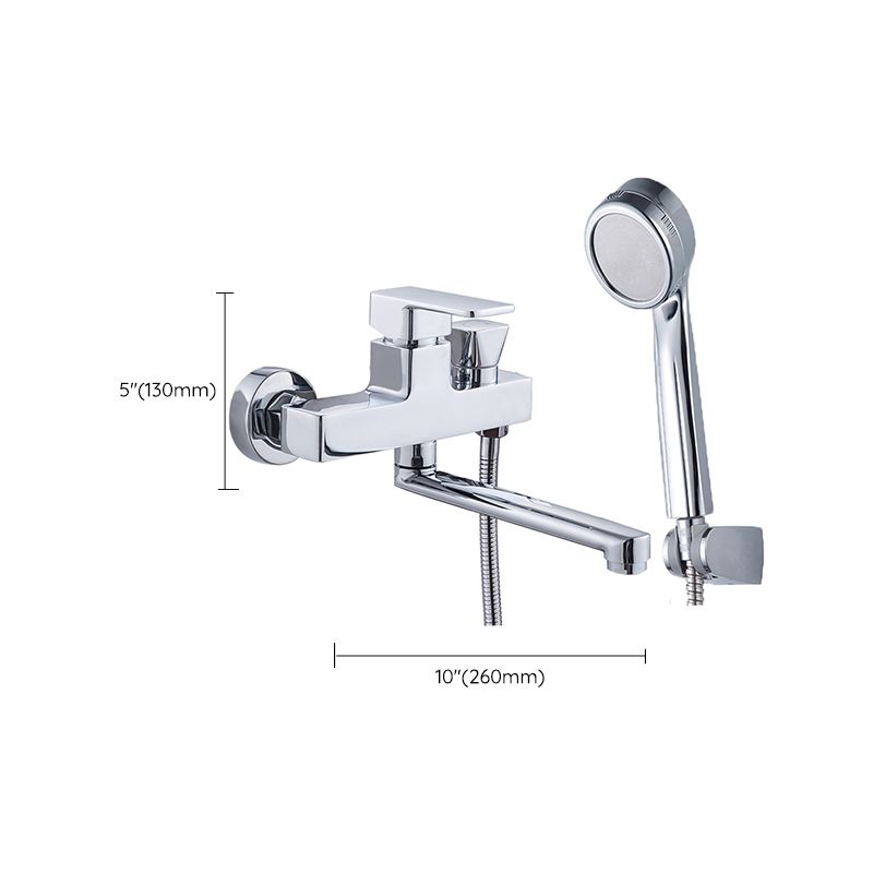 Skorter | Chrome polished bathroom faucet wall-mounted with swivel spout and hand shower