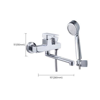Skorter | Chrome polished bathroom faucet wall-mounted with swivel spout and hand shower