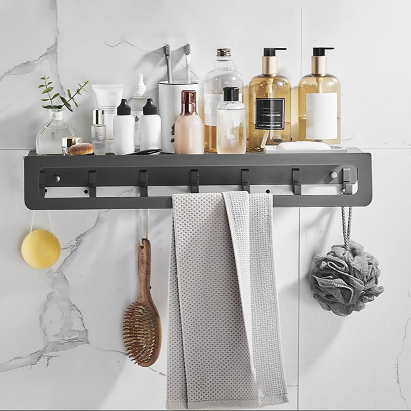 Skorter | 7-piece bathroom hardware set matte black/gray with bath shelf/towel holder/bath towel hooks