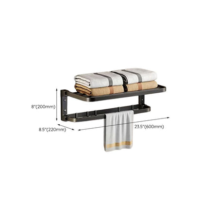 Skorter | Contemporary bathroom accessory set with black surface and bath shelf/towel bar