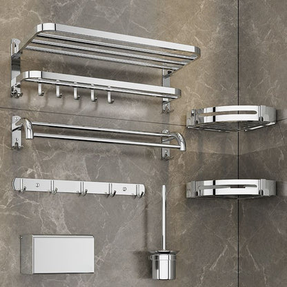 Skorter | Contemporary bathroom accessory set made of chrome-plated stainless steel with bathrobe hooks/towel rail