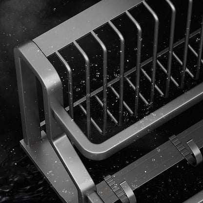 Skorter | Contemporary bathroom accessory set made of matte stainless steel-aluminum with bathrobe hook/towel rail