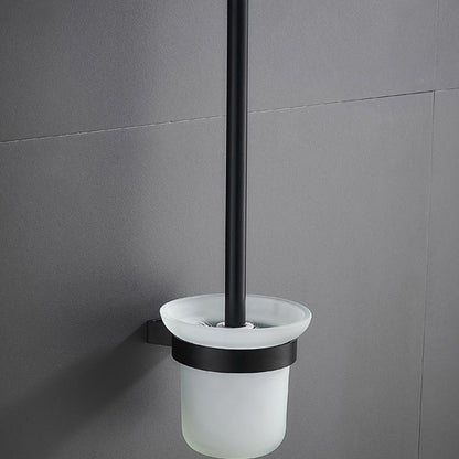 Skorter | 6-piece modern bathroom hardware set in matte black with bathroom shelf/towel holder & bathrobe hook