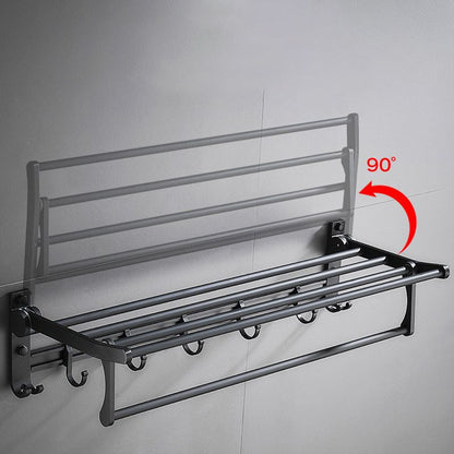 Skorter | 6-piece modern bathroom hardware set in matte black with bathroom shelf/towel holder & bathrobe hooks