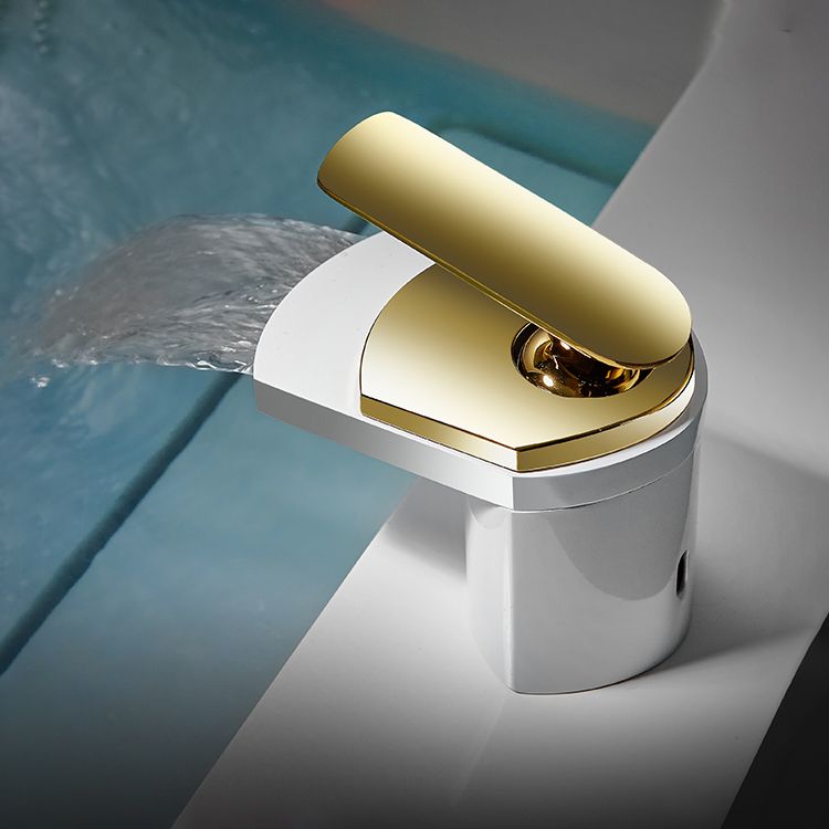 Skorter | Bathroom Sink Faucet Lever Handle Brass Waterfall Spout Sink Faucet