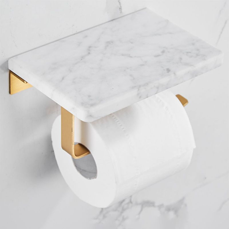 Skorter | Brushed Brass Bathroom Accessory Set Metal & Marble Bathroom Hardware Set with Bath Shelf