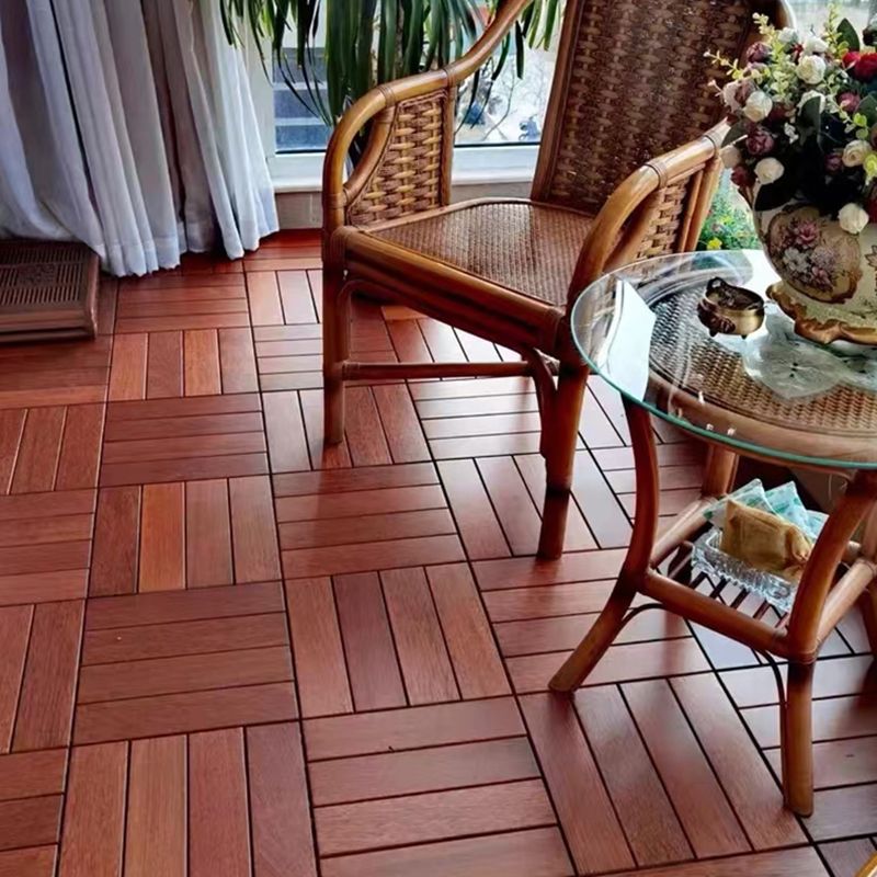 Skorter | 4-Slat Wood Deck/Patio Floor Tiles Interlocking Installation Floor Tiles