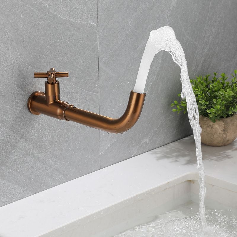 Skorter | Contemporary Vessel Water Faucet Stainless Steel Cross Handles Wall Mounted Bathroom Faucet