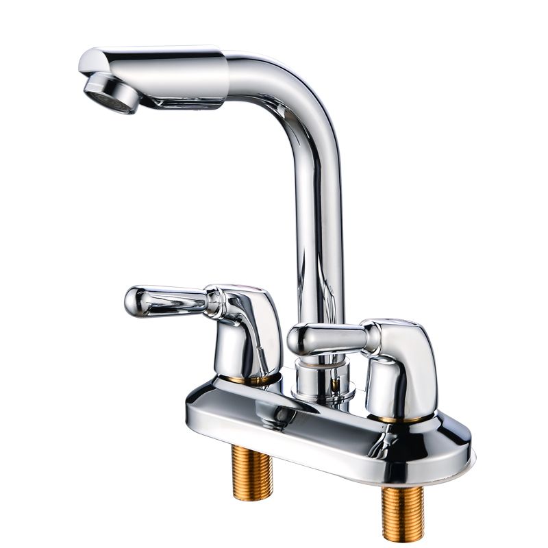 Skorter | 2-Handle Brushed Nickel Wide Spout Faucet 2-Hole Centered Bathroom Sink Faucet with Brass