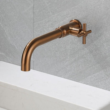 Skorter | Contemporary Vessel Water Faucet Stainless Steel Cross Handles Wall Mounted Bathroom Faucet
