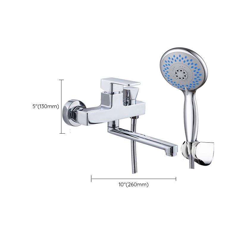 Skorter | Chrome polished bathroom faucet wall-mounted with swivel spout and hand shower