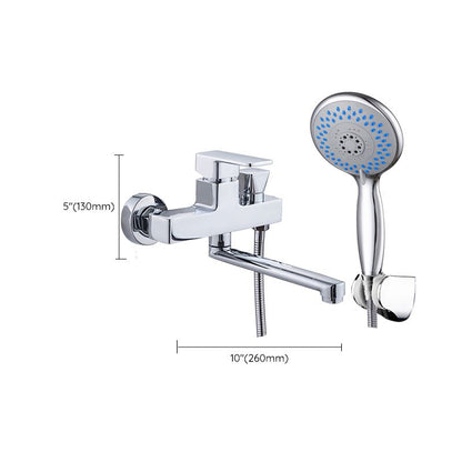 Skorter | Chrome polished bathroom faucet wall-mounted with swivel spout and hand shower
