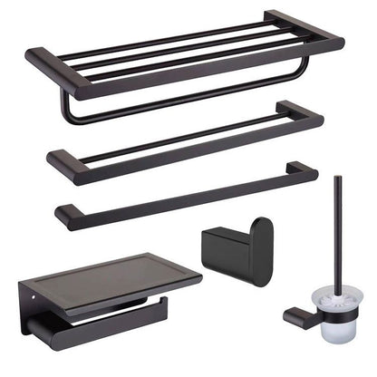 Skorter | 5-piece modern bathroom accessory set made of stainless steel with towel bar/robe hooks/paper holder