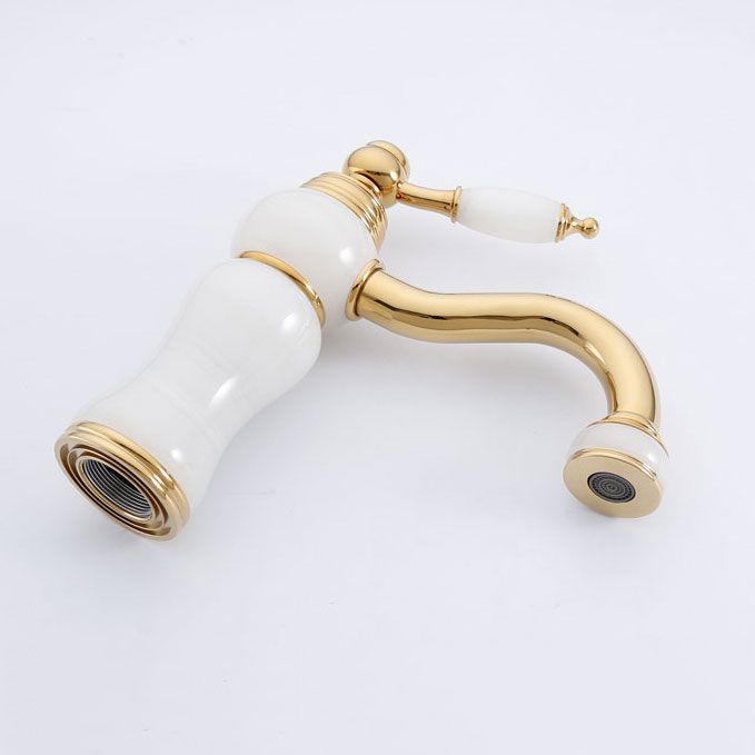 Skorter | Deck Mounted Copper Tub Faucet Low Arc Roman Tub Faucet Set with Jade