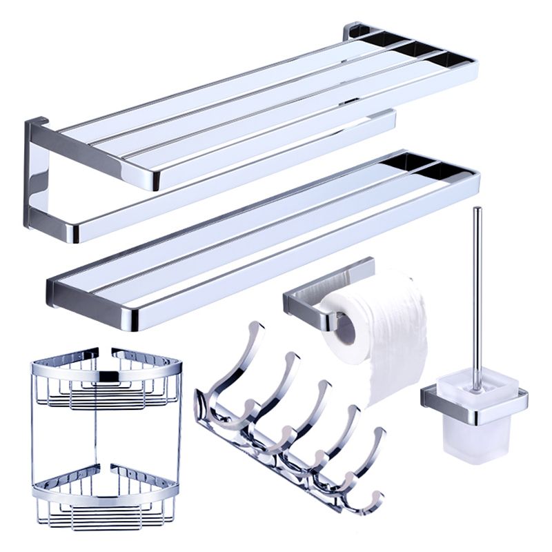 Skorter | Chrome brass modern bathroom accessory set with towel bar/ ring/ paper holder & bathrobe hook