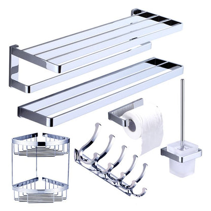 Skorter | Chrome brass modern bathroom accessory set with towel bar/ ring/ paper holder & bathrobe hook