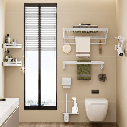 Skorter | Contemporary bathroom accessory set made of matte stainless steel-aluminum with bathrobe hooks/bath shelf