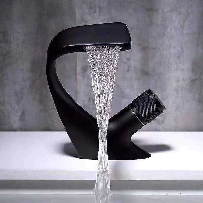 Skorter | Button Handle Faucet Contemporary Style Faucet with Waterfall Spout