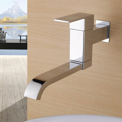 Skorter | Contemporary Wall Mounted Bathroom Faucet Lever Handles Low Arc Swivel Brass Tap