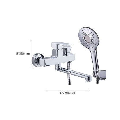 Skorter | Chrome polished bathroom faucet wall-mounted with swivel spout and hand shower