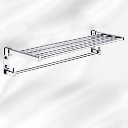 Skorter | Polished Chrome Modern Bathroom Accessory Set Silver Towel Holder/Bath Shelf