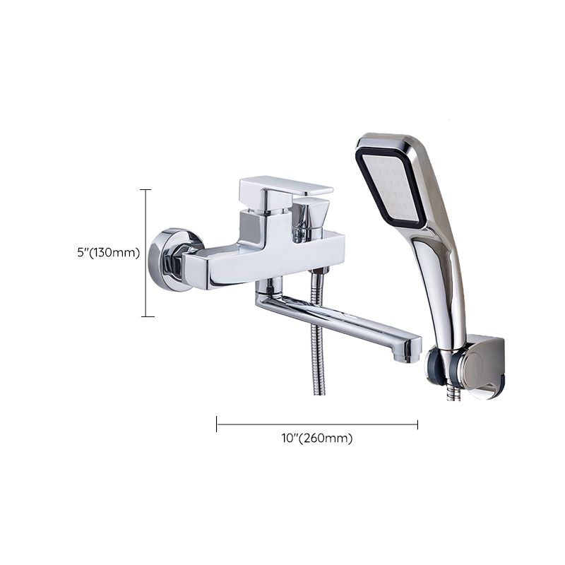 Skorter | Chrome polished bathroom faucet wall-mounted with swivel spout and hand shower