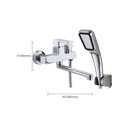 Skorter | Chrome polished bathroom faucet wall-mounted with swivel spout and hand shower