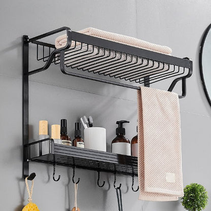 Skorter | Black / Silver Bathroom Accessories Aluminium Hardware Set Bathroom Shelf