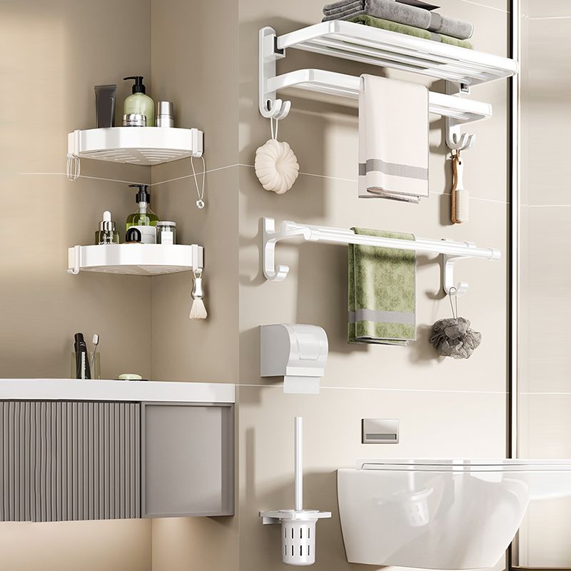 Skorter | Contemporary Bathroom Hardware Set in White with Bath Shelf/Towel Holder/Paper Holder