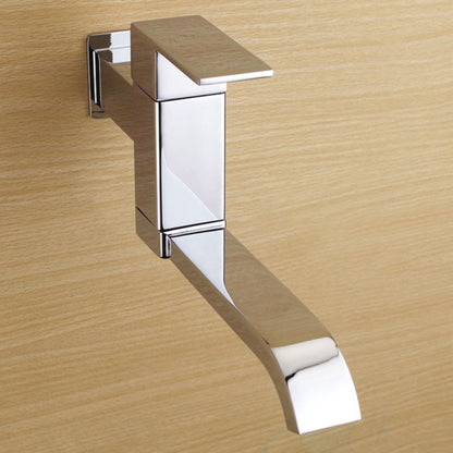 Skorter | Contemporary Wall Mounted Bathroom Faucet Lever Handles Low Arc Swivel Brass Tap